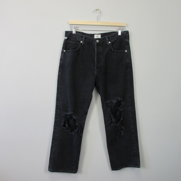 Citizens of Humanity Emery Crop Jeans Women 28 Black 100% Cotton Distressed 612 - Picture 1 of 16